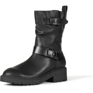 Women's Black Essentials Mid Calf Cropped Biker Boots for Casual Style